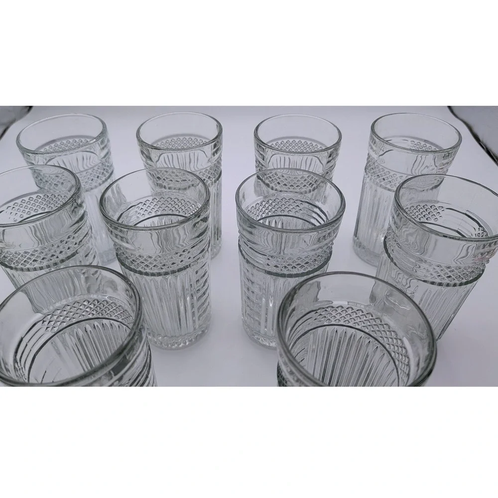 Libbey Highball Glasses Set of 12 Clear Ribbed Diamond Textured Tumblers Vintage